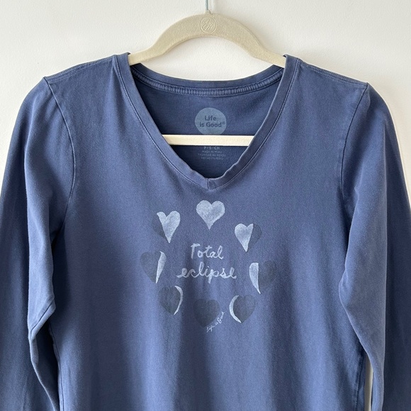 Life Is Good Blue Cotton Total Eclipse Long Sleeve Crusher Tee - Picture 2 of 16